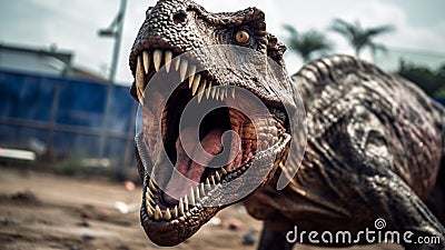 AI-generated illustration of a large dinosaur with its mouth open Cartoon Illustration