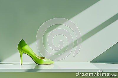 AI-generated illustration of a lime-colored high heel shoe on a ledge Cartoon Illustration