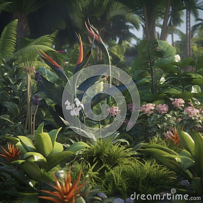 AI generated illustration of lush bright green foliage in a forest Cartoon Illustration