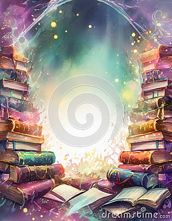 A frame of magic books Cartoon Illustration