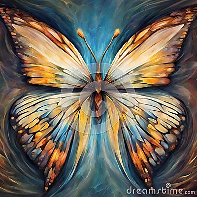 AI generated illustration of a majestic butterfly, perched on a neutral background Cartoon Illustration