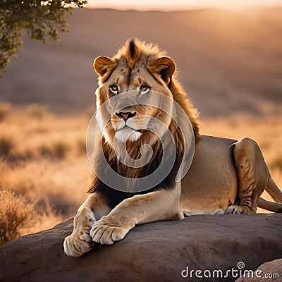 AI generated illustration of a majestic lion taking a break from the heat of the day Cartoon Illustration