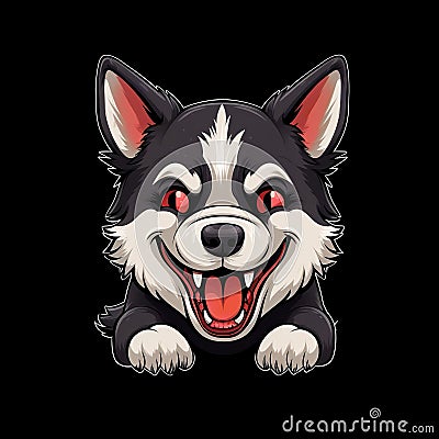 AI generated illustration of a menacing grey wolf with red eyes Cartoon Illustration