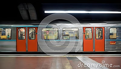 AI-generated illustration of a metro train at a deserted station at night Cartoon Illustration