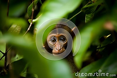AI generated illustration of a monkey in the shadows of a small bush Cartoon Illustration