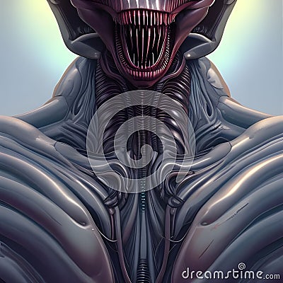 AI-generated illustration of a monster with its mouth open, full of teeth, on a bright background Cartoon Illustration