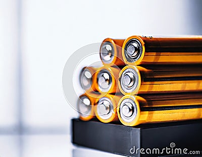 AI generated illustration of An organized stack of batteries on a white background. Cartoon Illustration