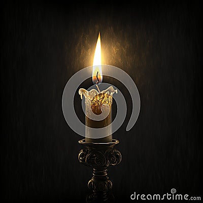 AI generated illustration of an ornamented candle illuminating the dark Cartoon Illustration