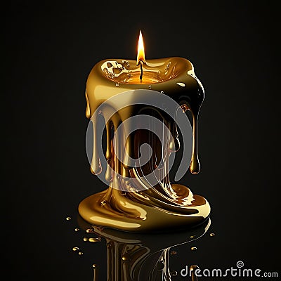 AI generated illustration of an ornamented gilded candle illuminating the dark Cartoon Illustration