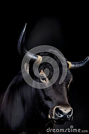 AI generated illustration of an ox bull in a dimly lit area, with an expression of grandeur Cartoon Illustration