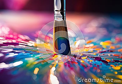 AI generated illustration of a paintbrush on a canvas of vibrant colorful hues Cartoon Illustration