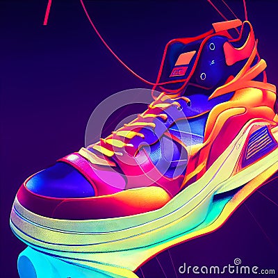 a pair of shoes is shown with a neon background on a glowing background Cartoon Illustration