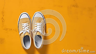 AI generated illustration of a pair of yellow sneakers on the yellow background Cartoon Illustration