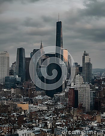 AI generated illustration of a panoramic view of the iconic skyline of New York City Cartoon Illustration