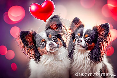 AI generated illustration of Papillon dog couple in love - Valentine's concept Cartoon Illustration