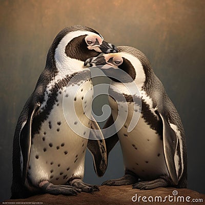 AI generated illustration of penguins standing side by side Cartoon Illustration