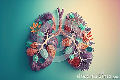 AI generated illustration of picturesque pulmones made of colorful leaves Cartoon Illustration