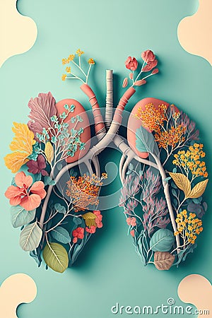 AI generated illustration of picturesque pulmones made of colorful leaves Cartoon Illustration