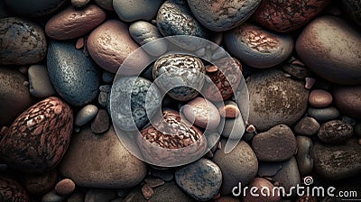 AI generated illustration of A pile of small, smooth pebbles in various sizes and colors Cartoon Illustration