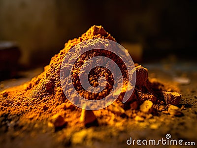 AI generated illustration of a pile of yellow powder on a wooden surface in the sunlight Cartoon Illustration