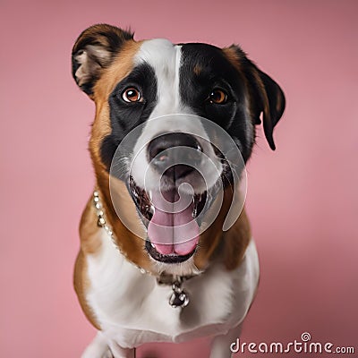 AI generated illustration of a portrait of a brown and white dog Cartoon Illustration