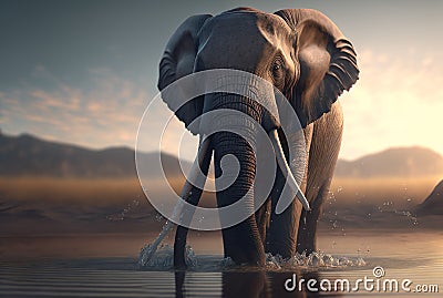 AI generated illustration of the portrait of the elephant. Cartoon Illustration