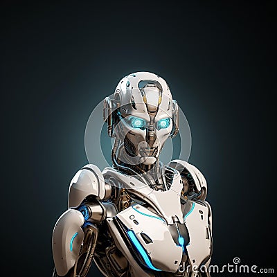 AI generated illustration of a portrait of a robot with glowing blue eyes Cartoon Illustration