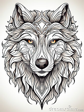 AI generated illustration of a portrait of a wolf on a white background Cartoon Illustration