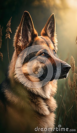 AI generated illustration of a proud, black and tan german shepherd dog Cartoon Illustration