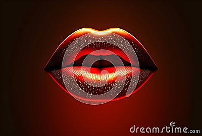 AI generated illustration of red juicy lips isolated on a dark background Cartoon Illustration
