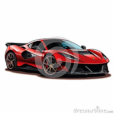 AI generated illustration of a red, sleek, sports car on a white background Cartoon Illustration