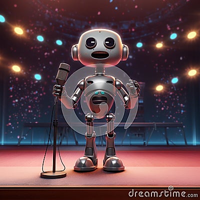 Robot on stage Cartoon Illustration