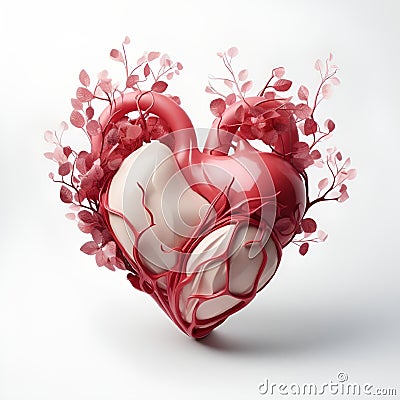 a heart shaped object with branches and flowers surrounding it on the back Cartoon Illustration