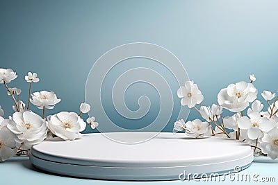 Ai-generated illustration of a round white table with a selection of colorful flowers Cartoon Illustration