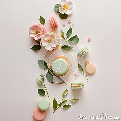 AI generated illustration of a selection of colorful macarons on a white background Cartoon Illustration