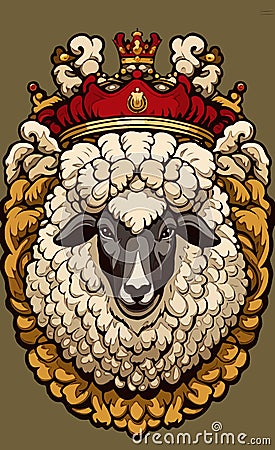 AI generated illustration of a sheep with a crown on a coat of arms Vector Illustration