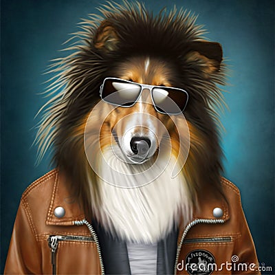 AI generated illustration of a Sheltie dog art Cartoon Illustration