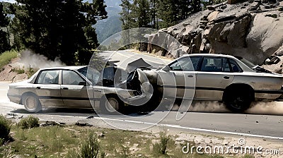 generative ai image of a dynamic car crash collision Cartoon Illustration