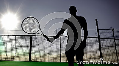AI generated illustration of a silhouette of a tennis player holding their racquet near the net, Cartoon Illustration