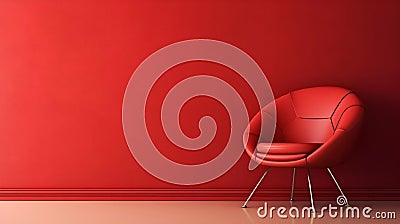 AI-generated illustration of a single chair set against a plain red background Cartoon Illustration