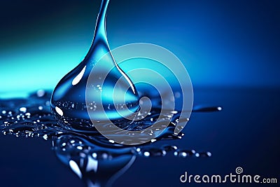 AI generated illustration of a single droplet of water on a vibrant blue background Cartoon Illustration