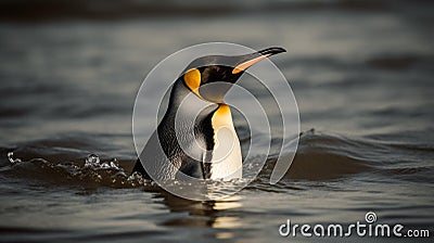 AI generated illustration of a single penguin swimming in the water Cartoon Illustration