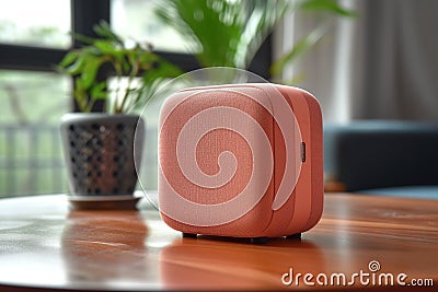 AI generated illustration of a sleek and portable bluetooth speaker in a delightful shade of pink Cartoon Illustration