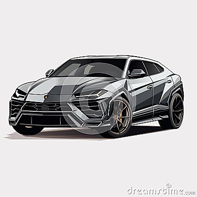 AI generated illustration of a sleek, sports car on a white background Cartoon Illustration