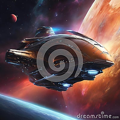 AI generated illustration of a spacecraft glides through the inky night sky Cartoon Illustration