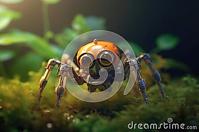 AI generated illustration of a spider with its large, black eyes standing out in contrast Cartoon Illustration