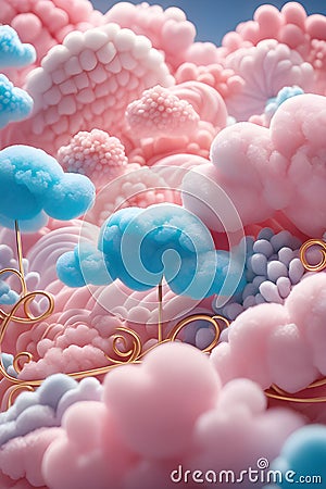 AI-generated illustration of A stunning view of cotton-like clouds drifting in a pastel coloured sky Cartoon Illustration