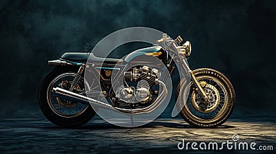 AI generated illustration of a stylish motorcycle with a metallic body and exquisite gold detailing Cartoon Illustration