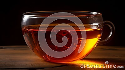 AI generated illustration of a tea cup glowing from the side, complete with a steamy wisp of vapor Cartoon Illustration