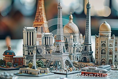 AI-generated illustration of tiny replicas of famous landmarks from around the world Cartoon Illustration